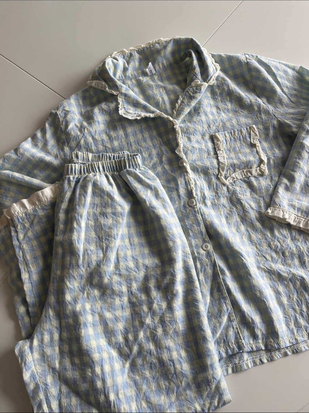 Vintage Blue and Cream Gingham Pajama Set